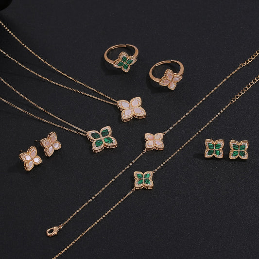 Sweet 4 Pcs Necklace, Earrings, Ring & Bracelet Set