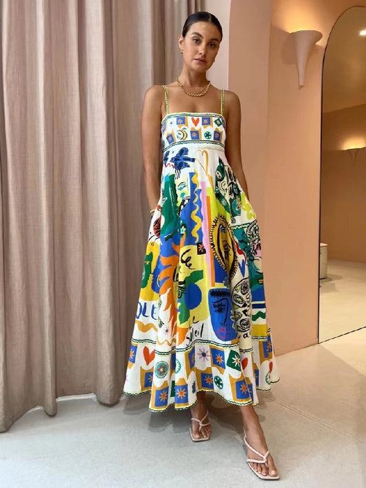 Elegant Print Colorful Long Dress